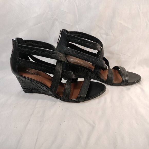 Donald J. Pilner Jemi Black Wedge Heel Criss Cross Sandals Pumps Heels sz 7.5M - Picture 4 of 8